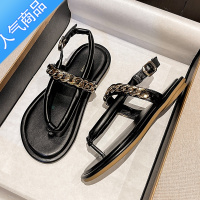 SUNTEK法式仙女晚风平底凉鞋女夏2023年夏季新款软底夹趾鞋子女士罗马鞋