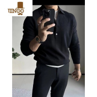 YANXU欧美男士高品质针织长袖Polo衫2023新款薄款翻领打底衫毛衣