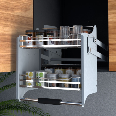 升降拉篮厨房吊柜橱柜上下升降拉篮下拉式橱柜阻尼缓冲调味蓝(1aa)