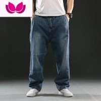 七斓高腰牛仔裤男阔腿加肥加大宽松直筒特大码男装胖子肥佬腿粗300斤