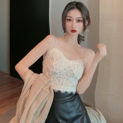 YIBUSHENG蕾丝钩花吊带背心女内搭小西装打底衫抹胸上衣性感设计感小众外穿蕾丝衫