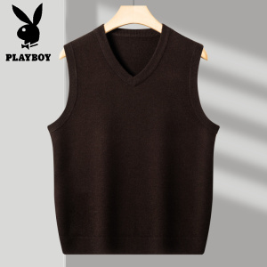 花花公子新款高品质KQ860-330克精仿羊毛亲肤绒针织纯色背心马甲男V领套头