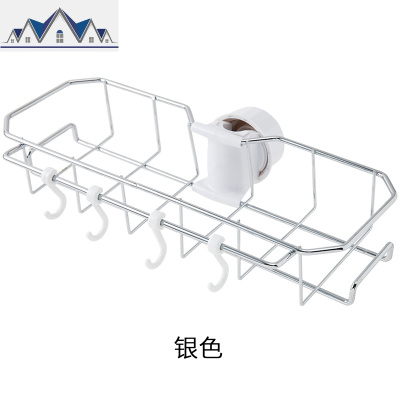 厨房不锈钢免打孔水龙头置物架沥水收纳架储物水水池带挂钩大号 三维工匠