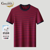 鳄鱼恤CROCODILE 夏季男士条纹透气撞色休闲百搭刺绣短袖T恤衫