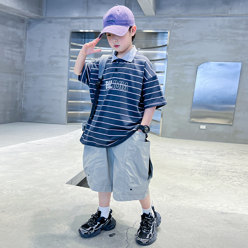 男童夏装短袖套装2025新款中大童夏季薄款男孩儿童运动服潮酷帅气