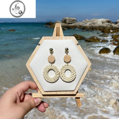 JiMi手工草藤编织耳环民族风度假风夏季海边沙滩耳钉波西米亚耳饰耳夹