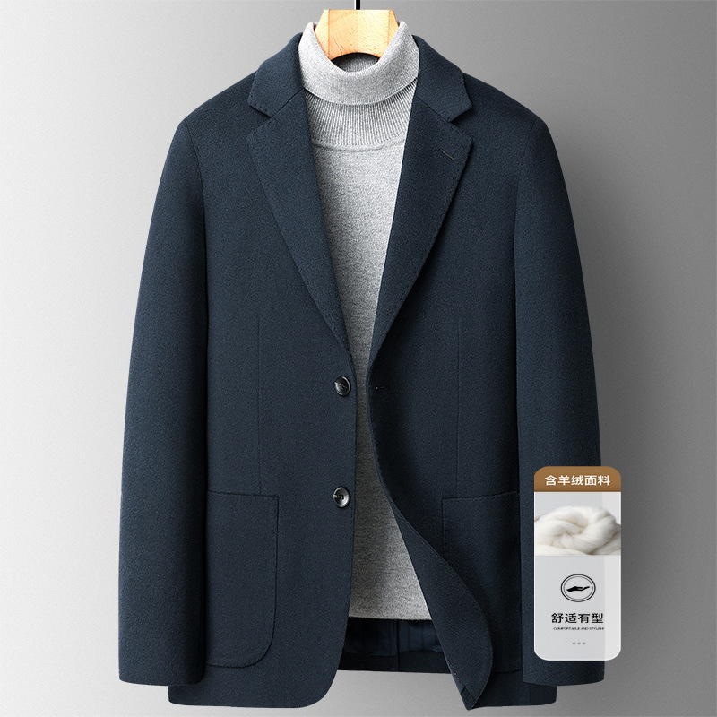 手工缝制轻奢山羊绒西服男士秋冬新款简约休闲单西装高品质男外套