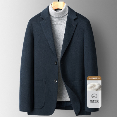 手工缝制轻奢山羊绒西服男士秋冬新款简约休闲单西装高品质男外套
