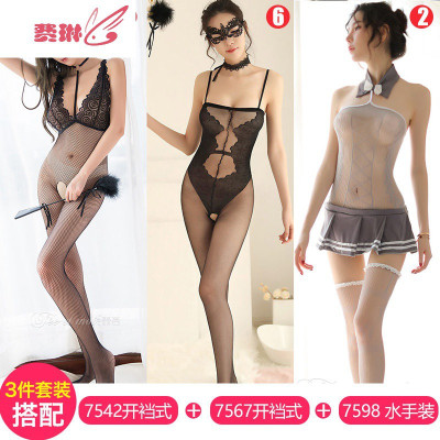 情趣内衣。骚用性丝袜透明性感开档挑逗诱惑睡衣套装超骚费琳