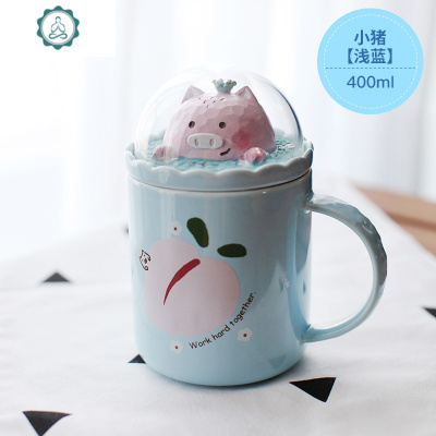 马克杯带盖勺少女可爱早餐陶瓷水杯子创意个性潮流卡通家用封后