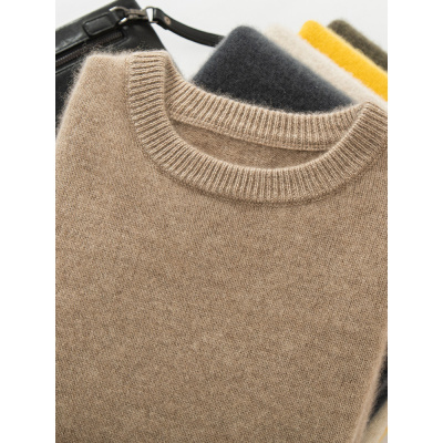 秋冬新款羊绒打底衫男士圆领套头针织上衣加厚保暖大码休闲毛衣