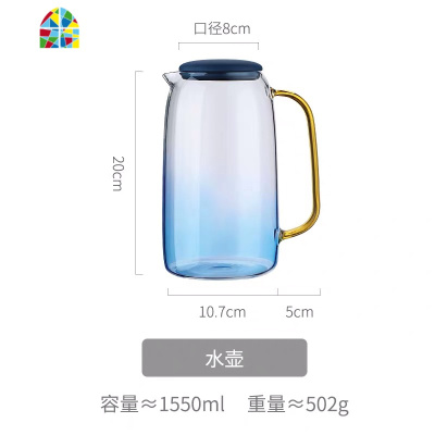 创意冷水壶套装玻璃北欧可高温大容量凉水壶家用云石壶加厚防爆 FENGHOU 中号杯架黑白两色