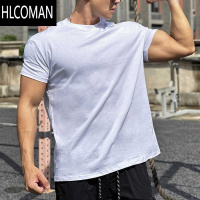 HLCOMAN健身衣服男宽松棉质t恤纯色运动短袖夏季跑步上衣休闲篮球训练服