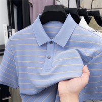 夏季新款男士条纹商务休闲轻薄舒适透气新疆棉翻领短袖Polo衫