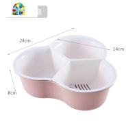 抖音同款塑料三分格双层蔬菜洗菜盆洗菜篮子火锅拼盘水果盘 FENGHOU 小号-分格北欧蓝