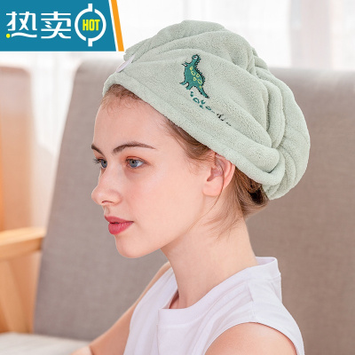 敬平珊瑚绒干发帽女吸水速干包头巾2022新款可爱加厚洗头擦头浴帽 恐龙