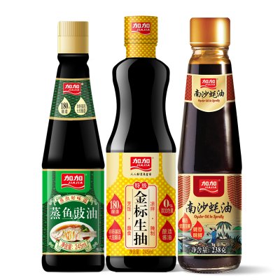 12.9元包邮  加加 特级金标生抽酱油245ML+蒸鱼豉油245ML+南沙蚝油238g