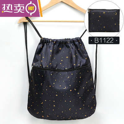 NEWLAKE卡通印花束口袋抽绳折叠双肩包男女通用简易轻便防水旅行休闲背包B1122