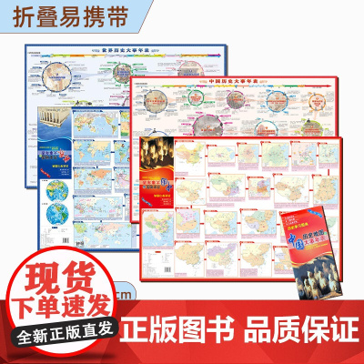 [学生专用]历史学习图典共2张 中国和世界历史地图及大事年表 约84x60cm 双面覆膜耐折防水 历史速记工具书中学高中
