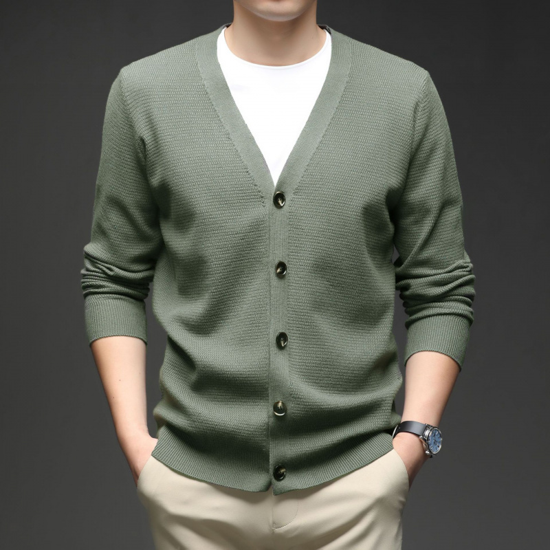 V领针织开衫男秋冬新款休闲百搭外穿毛衣男士外套