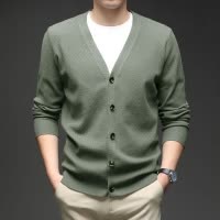 V领针织开衫男秋冬新款休闲百搭外穿毛衣男士外套