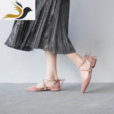 鹿与奈良春夏单鞋平底尖头文艺显瘦淑女学院中空甜美chic真皮凉鞋_1