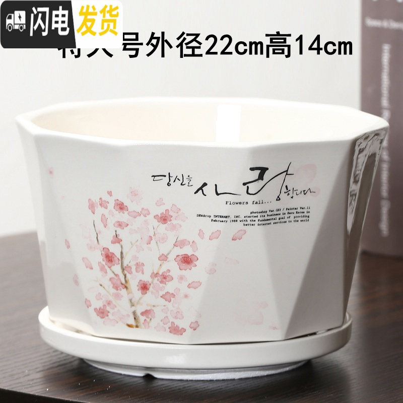 三维工匠花盆陶瓷创意个性两个大号特大号带托盘家用绿萝多肉花盆 明黄色菱红树一个特大 大花盆容器