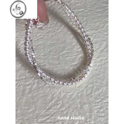 JiMi92银银碎银珍珠手链女生2023新款轻奢ins小众设计高级感精致手饰 双层碎银珍珠手链毛绒礼盒