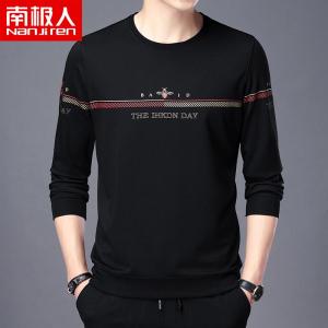 南极人长袖T恤男圆领潮流印花秋季打底衫修身男装上衣2025新卫衣