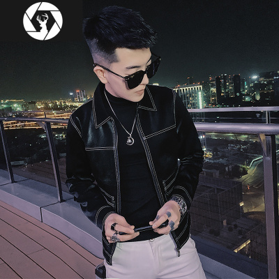 HongZun男士皮衣外套春秋季韩版潮流修身百搭痞帅2020新款夹克秋冬装上衣皮衣