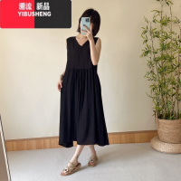 YIBUSHENG2024新款季棉绸女士连衣裙无袖时尚显瘦宽松人造棉裙子薄款长裙