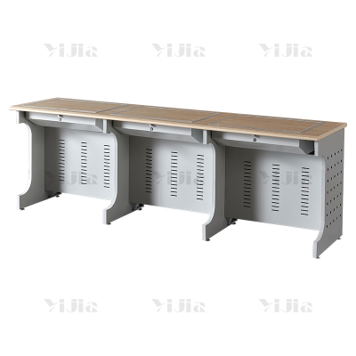 翌嘉 隐藏式翻转电脑桌培训桌教室机房多媒体学习桌办公桌B款三人位2300*600*750mm