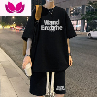 七斓休闲套装男夏季薄款华夫格短袖短裤一套青少年T恤2023新款运动服