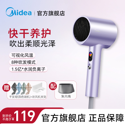 美的(Midea) 1.5亿负离子电吹风 大功率护发吹风机 家用吹风筒 节日/生日礼物推荐 FD205-极光紫