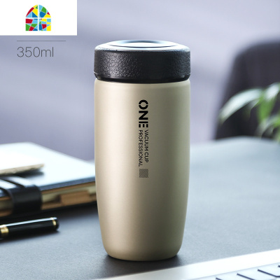 保温杯男士简约风办公室个性水杯便携创意潮流学生不锈钢泡茶杯子 FENGHOU 黑色+杯套