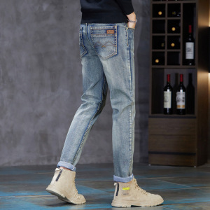 欧货牛仔裤男潮男修身弹力秋冬厚款百搭时尚轻奢休闲小直筒裤男士