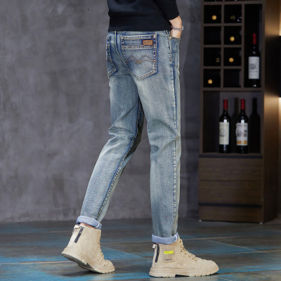 欧货牛仔裤男潮男修身弹力秋冬厚款百搭时尚轻奢休闲小直筒裤男士