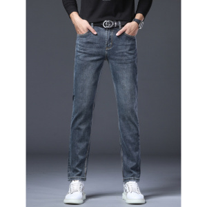 秋季新款蓝色简约商务休闲百搭弹力小直筒欧版牛仔裤