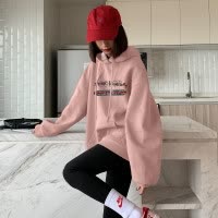 [2.5折价68元]唐狮连帽卫衣女秋装新款韩版加绒宽松印花时尚百搭长袖外套潮