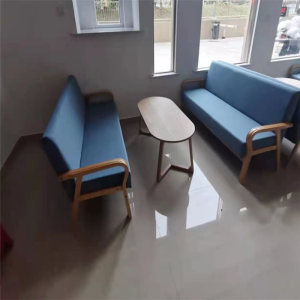 铜林牌 简约办公休闲洽谈三人实木会客沙发 蓝色 158*60