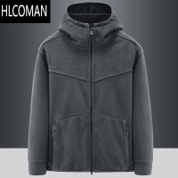 HLCOMAN户外加绒加厚抓绒衣男连帽开衫青年卫衣男装摇粒绒软壳外套潮