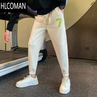 HLCOMAN白色卫裤男运动裤束脚男裤2024新款哈伦裤秋季九分休闲裤子