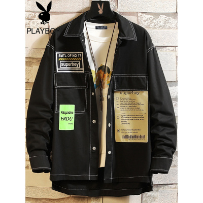 花花公子男士长袖衬衫秋季港风潮流潮牌大码痞帅衬衣休闲帅气外套