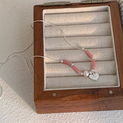 s925纯银天然珍珠粉色爱心项链轻奢高级感小众锁骨链时髦配饰送女朋友老婆情人节七夕生日礼物