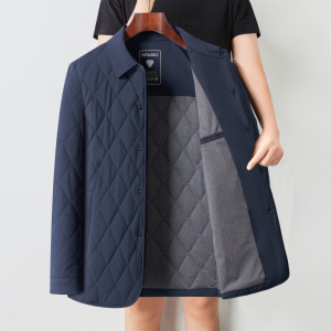 冬季菱形格加厚棉衣男士翻领中年加棉夹克男装商务轻奢棉服外套