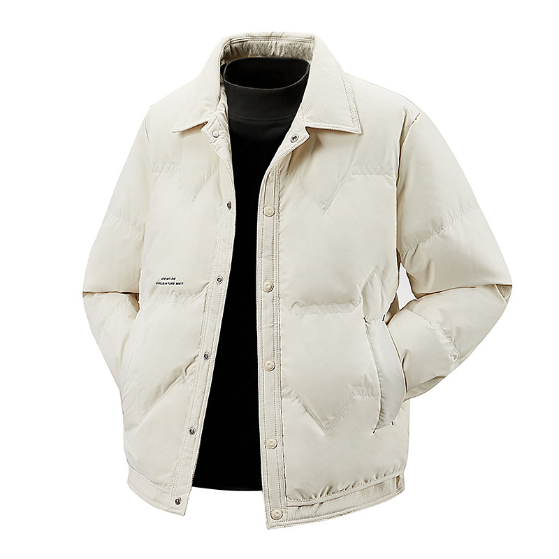 冬季男士羽绒服翻领户外工装时尚百搭潮牌上衣纯色休闲青年男外套