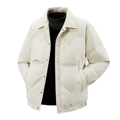 冬季男士羽绒服翻领户外工装时尚百搭潮牌上衣纯色休闲青年男外套