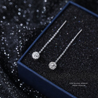 S999纯银满天星锆石流苏耳线女养耳洞耳钉轻奢耳环简约气质耳饰送女朋友老婆情人节七夕生日礼物