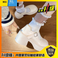 聚范白色粗跟高跟小皮鞋女2024新款厚底增高法式复古玛丽珍女鞋子
