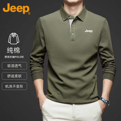 Jeep吉普纯棉长袖t恤男士2025年秋季潮流上衣休闲商务男装polo衫
